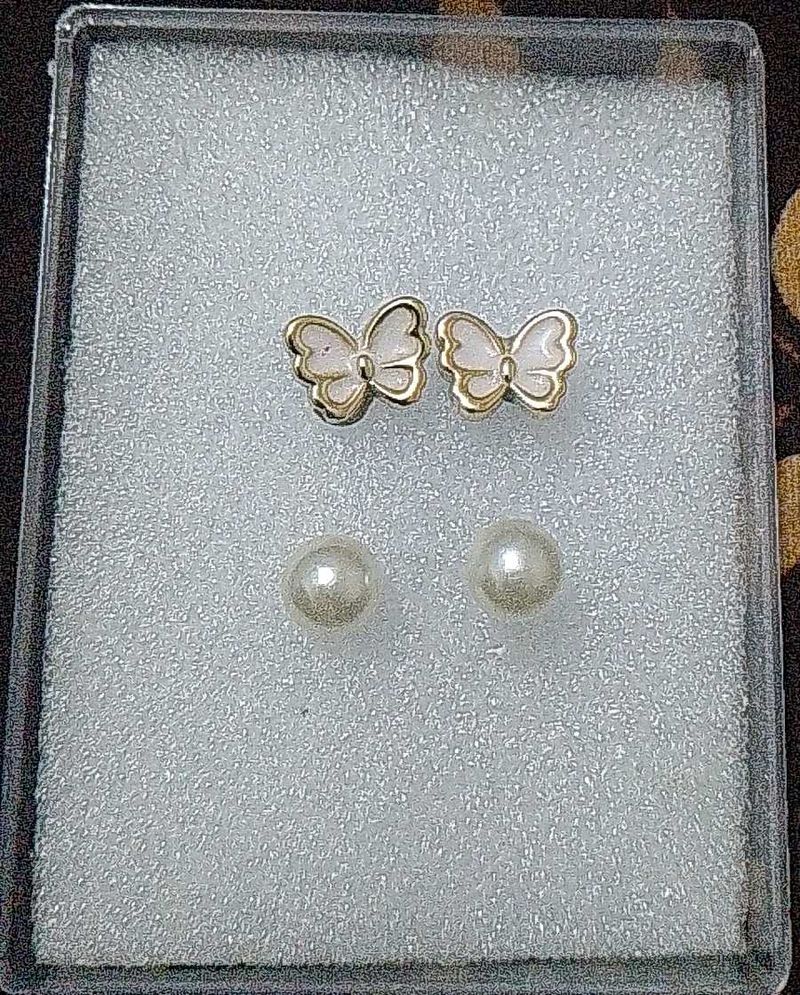 Butterfly &amp; Pearl Earring Set