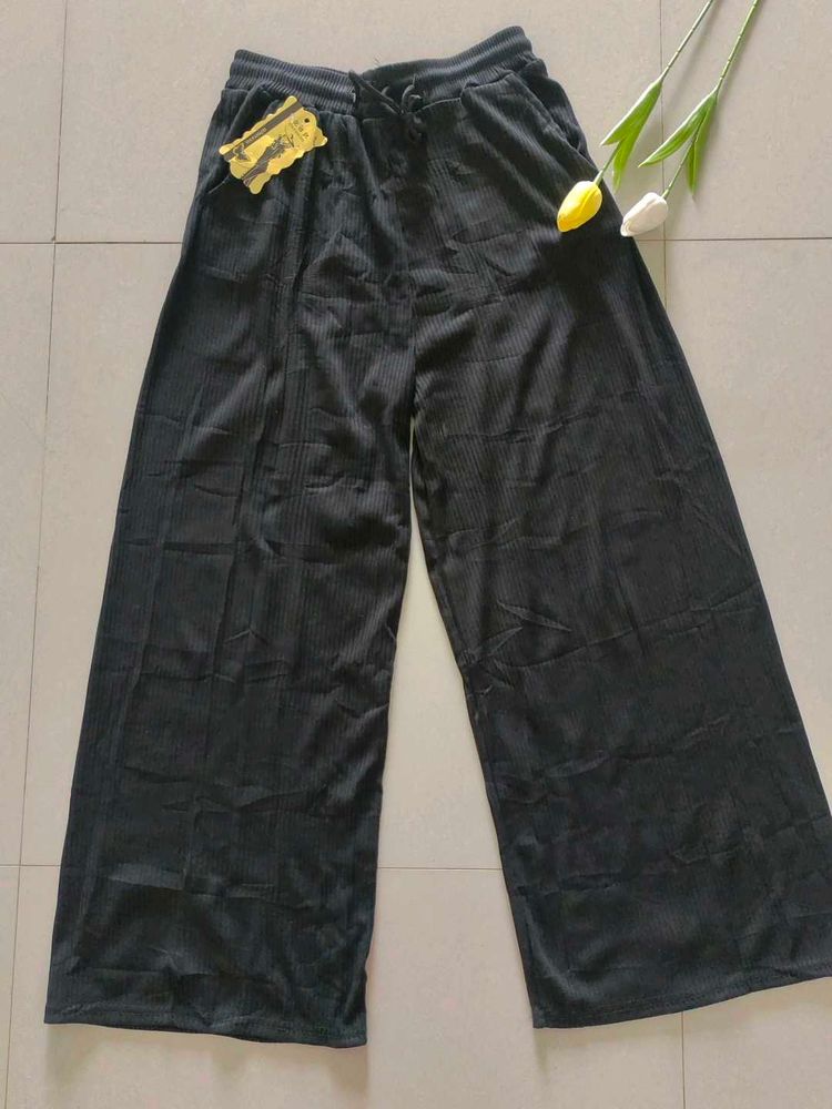 Black Ribbed Palazzo Pants