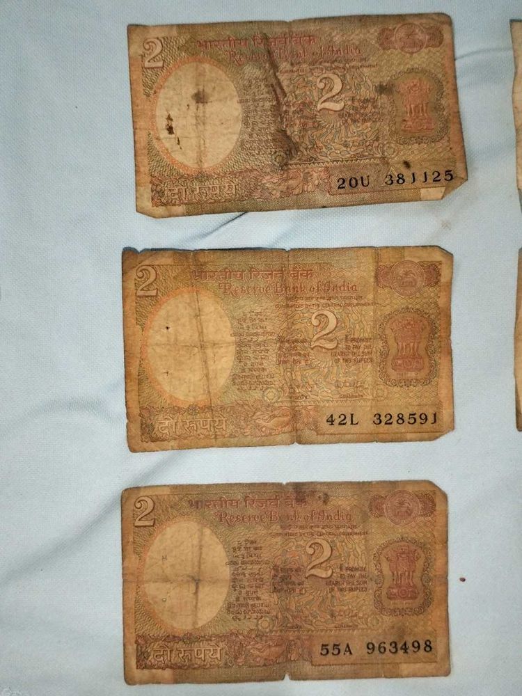 Vintage Two Rupee Notes - Rare Collection