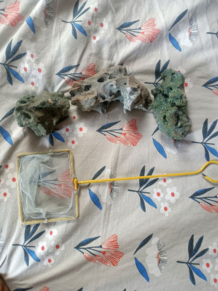 Aquarium Stone With Small Fish Net, Connector,Air