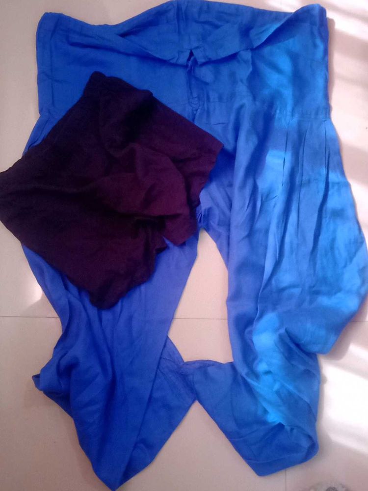 Blue salwar and black shorts