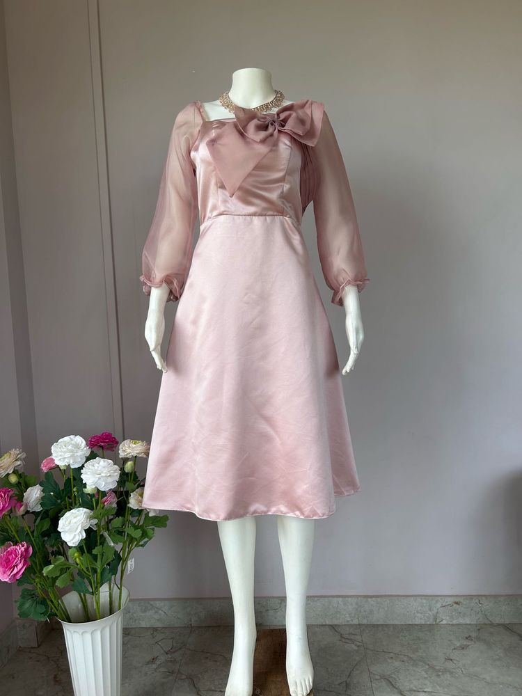 Pink Satin Midi Gown