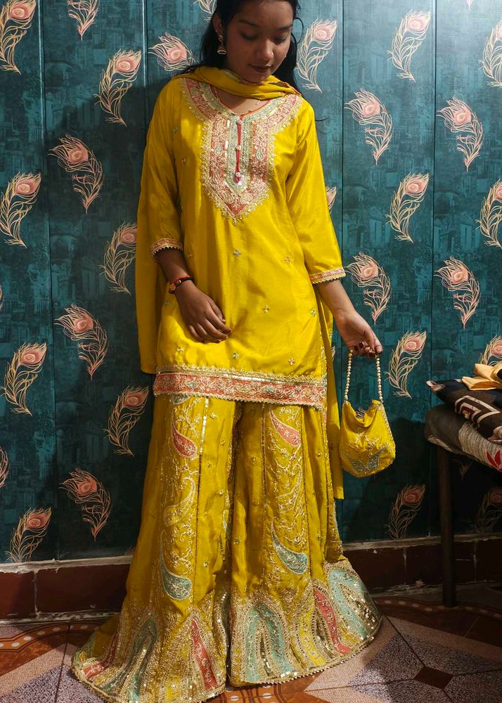 Nwe Year Sale ✨ Elegant Yellow Sharara Suit