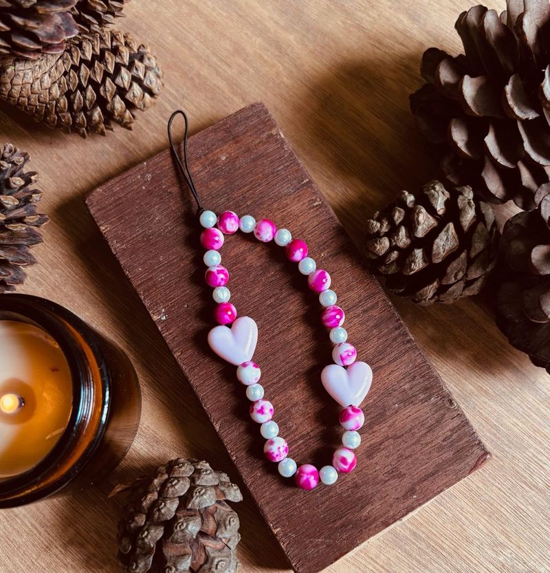 Pink Heart Beaded Phone Charm