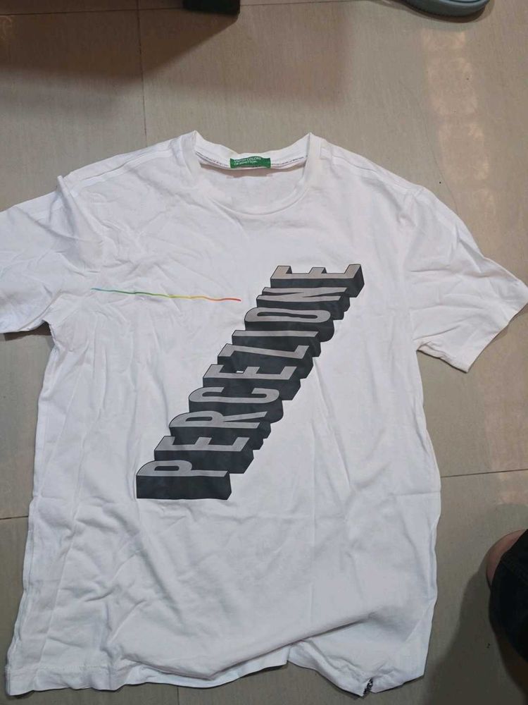 White Printed T-Shirt benetton
