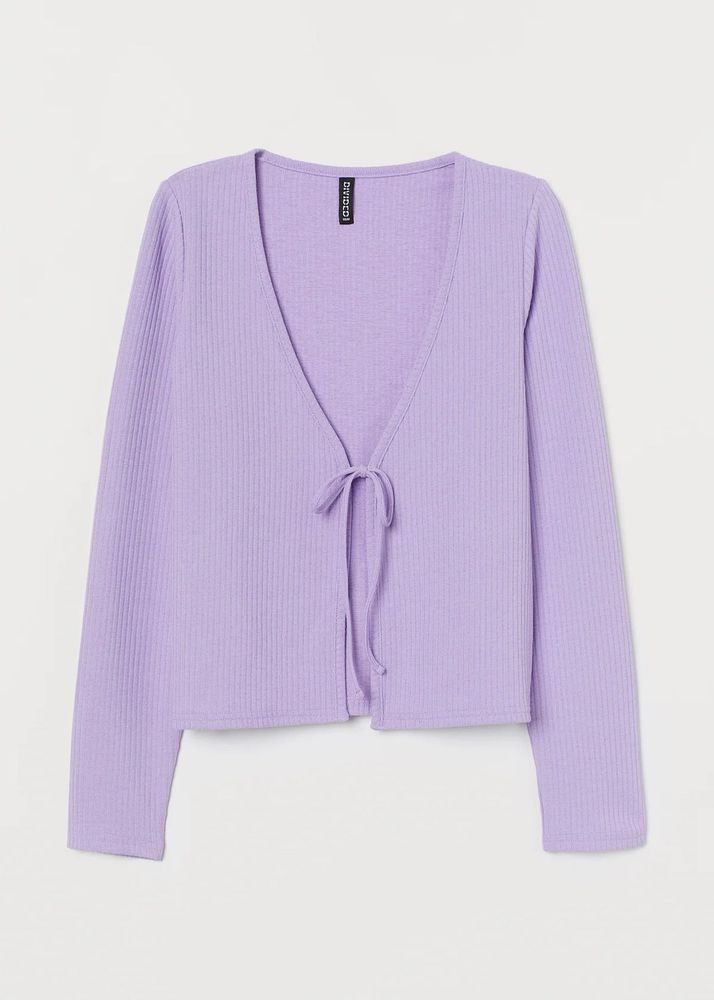H&amp;M Lilac Ribbed Tie-Front Cardigan