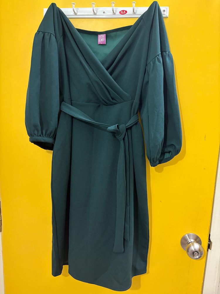 Athena Olive Green Belted Dress