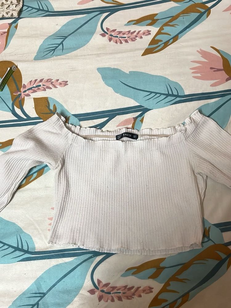 White Off-Shoulder Crop Top