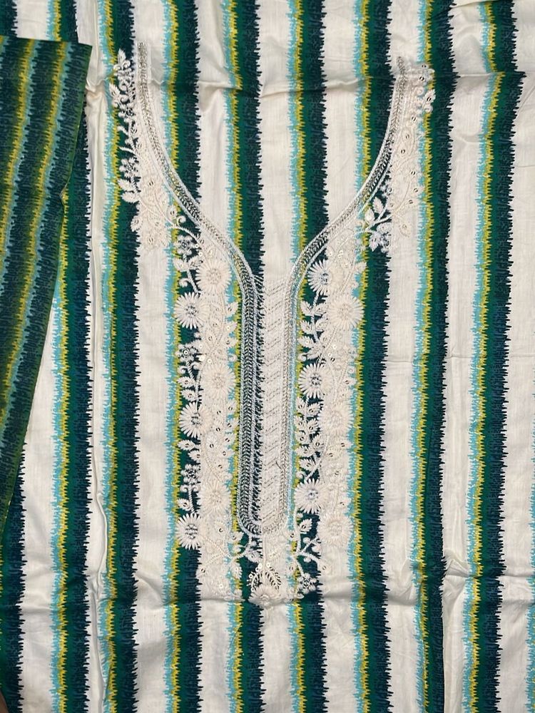 Striped &amp; Embroidered Kurti