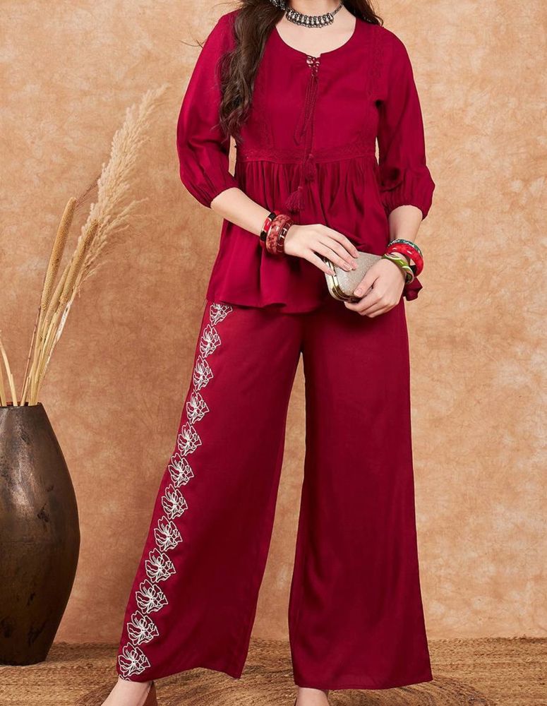 Maroon Embroidered Co-Ords Set