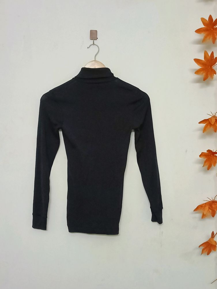 High Neck Black Semi Sheer Tops For Women