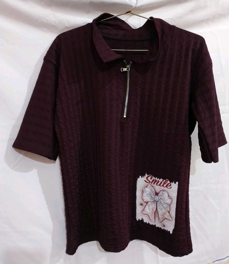 Cute Burgundy Polo Top
