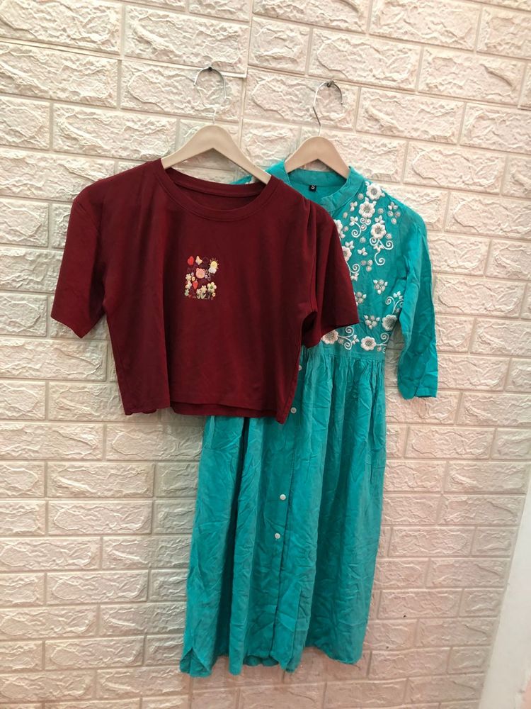 Kurti and crop tee combo set 💗