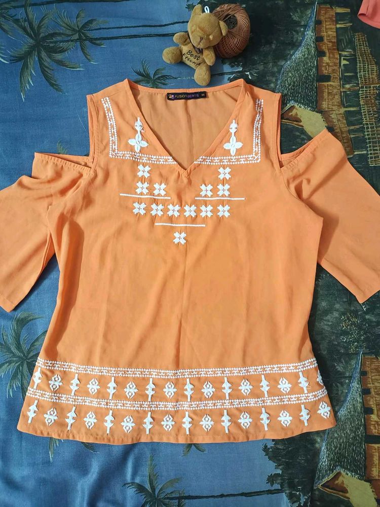 Cold Shoulder Embroidery Top