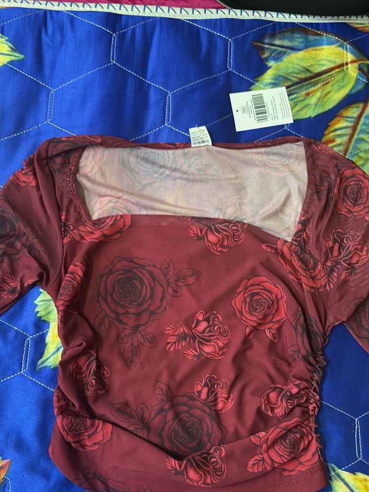 Burgundy Rose Mesh Top