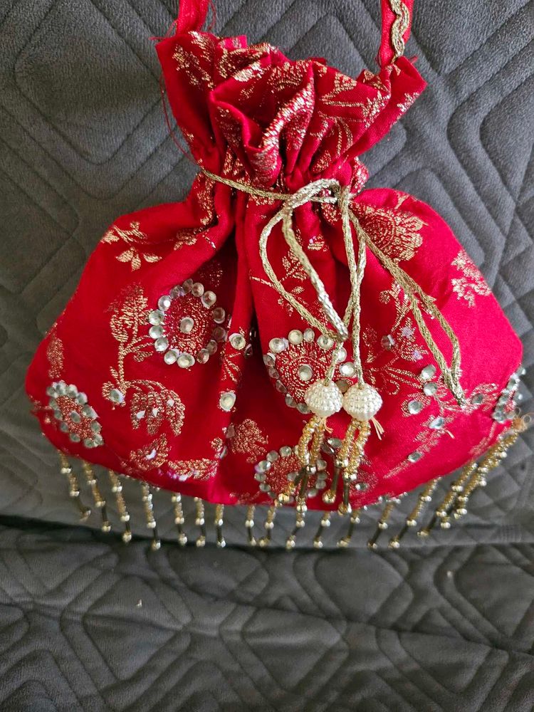 Red Embellished Potli Pouch