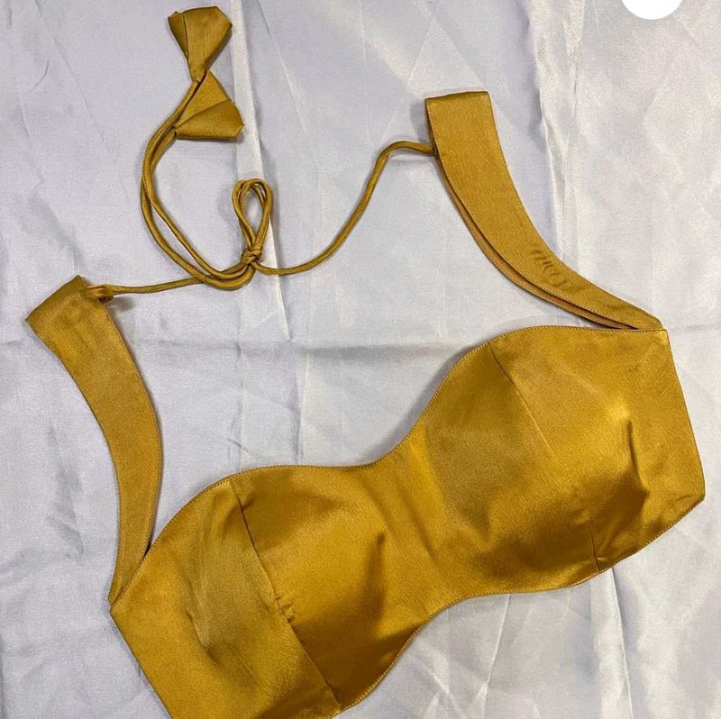 Silk Padded Drawstring Blouse Broad Neck