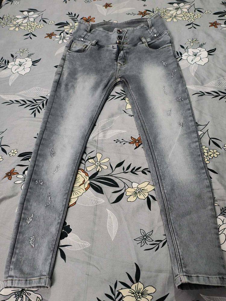 Grey Wash High Waist Jeans
