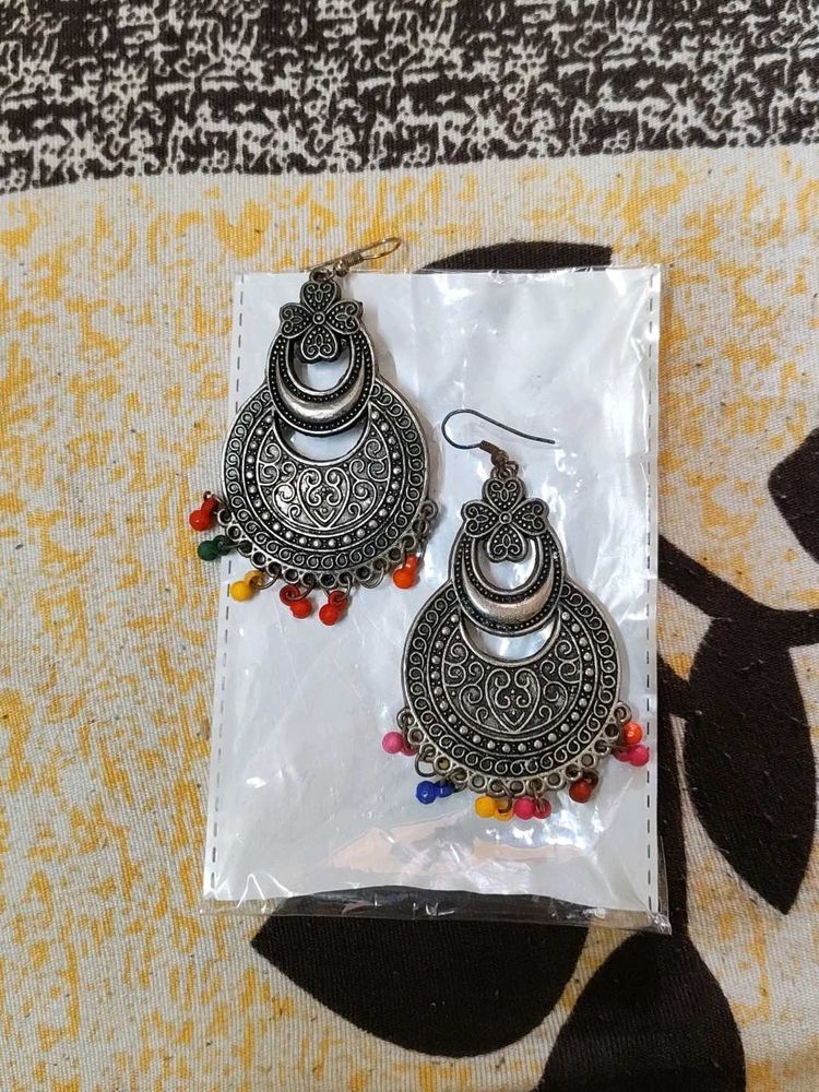 Silver oxidised jhumka