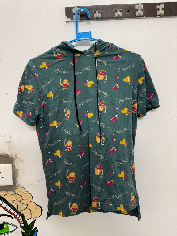 Funky Graphic Tee With Hood