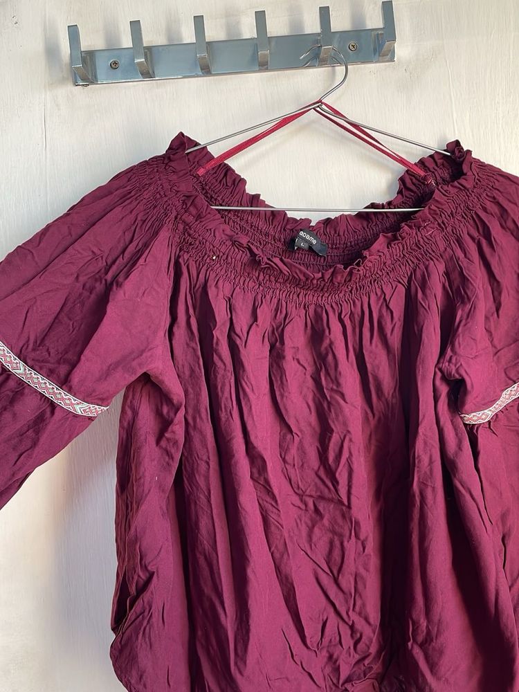 Burgundy Off-Shoulder Blouse