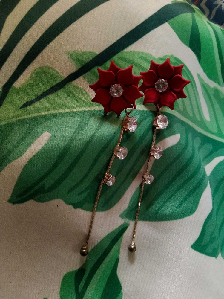 Floral Red Lond Earrings