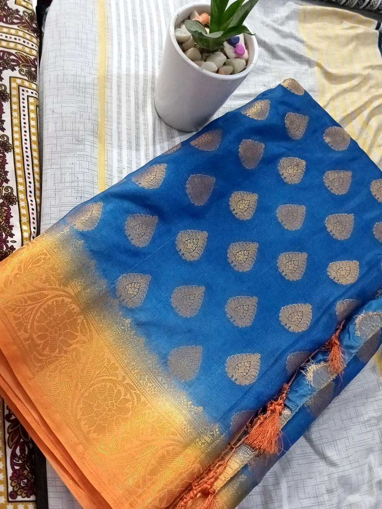 Elegant Blue &amp; Gold Saree
