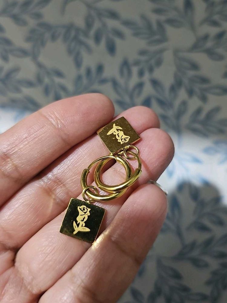 Gold Tone ROSE Drop Earrings