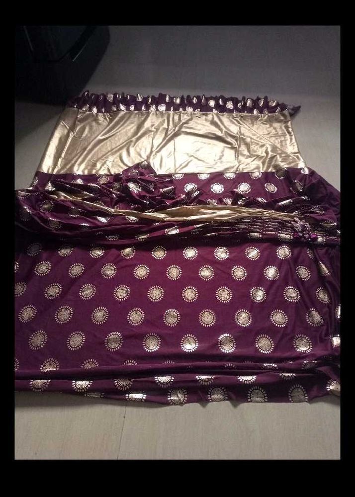 Purple &amp; Gold Satin Silk Printed Saree