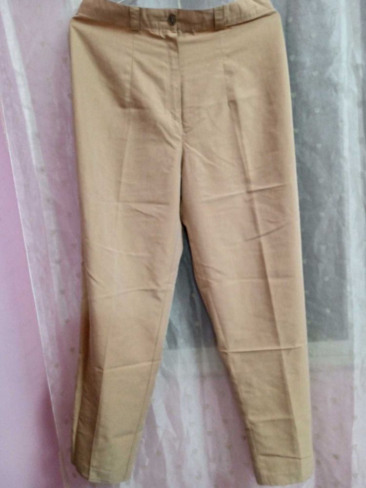 Beige High-Waisted Trousers