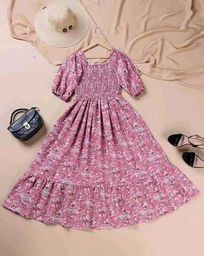 Pink Floral Midi Dress