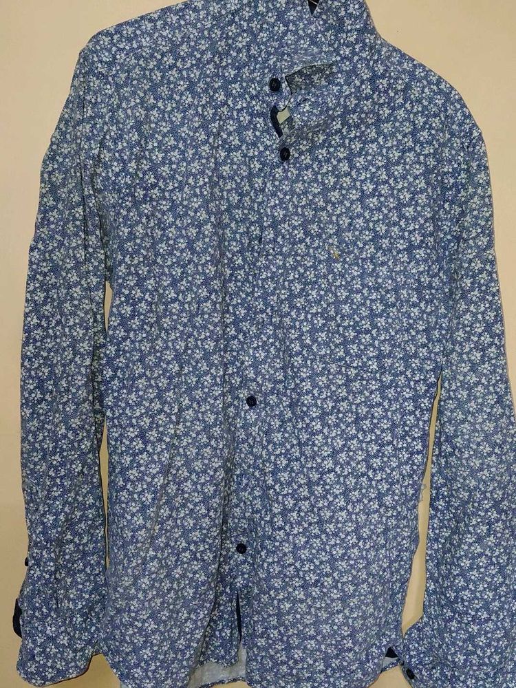 Blue Floral Print Shirt &amp; Jenas Combo