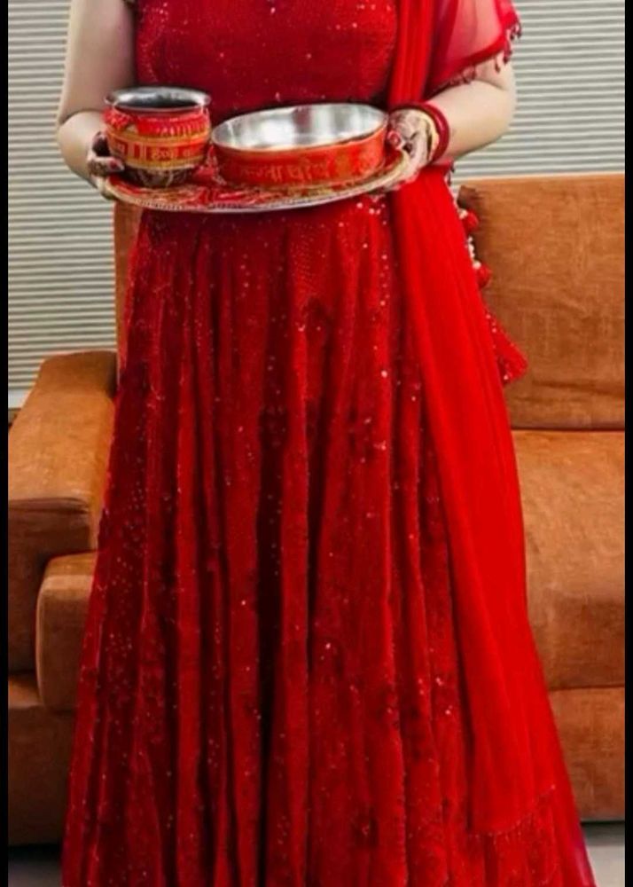 Red Sequin Lehenga