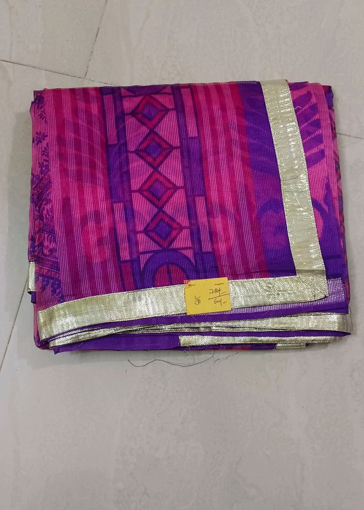 Transparent Cotton Net Saree With Shimmer Border W