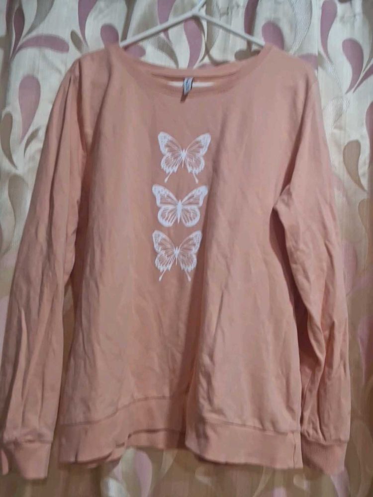 Peach Butterfly Print Top