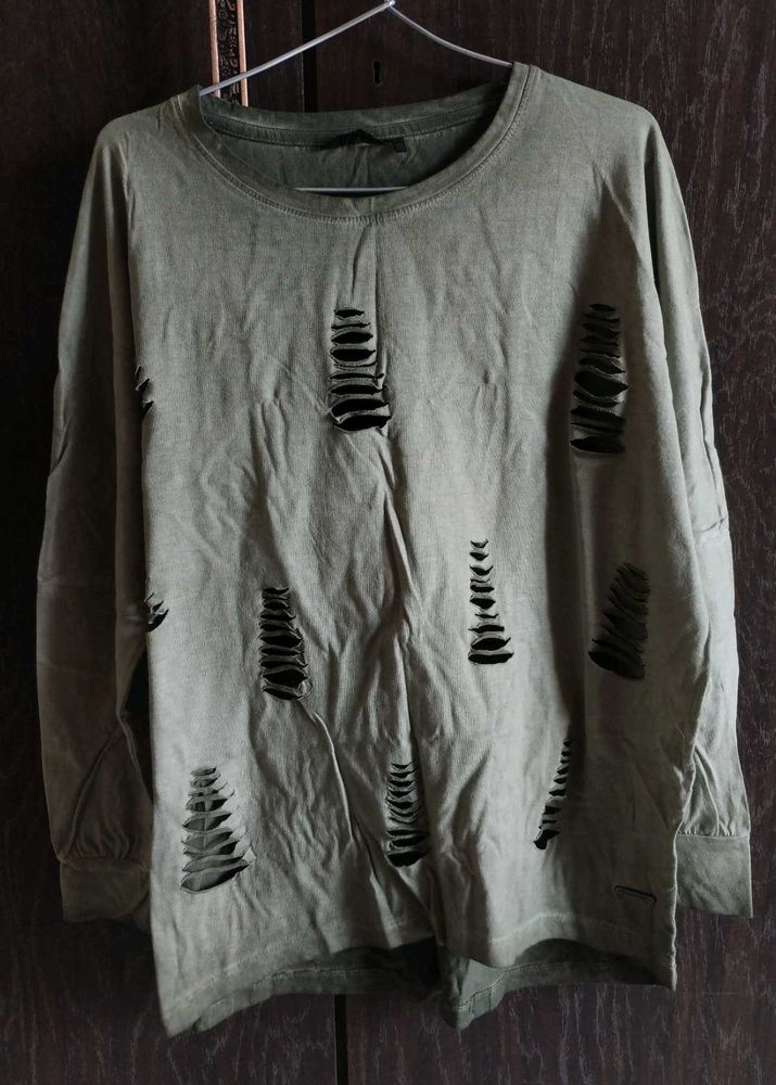 Roadster Grunge Distressed Olive Green Sweatshirt