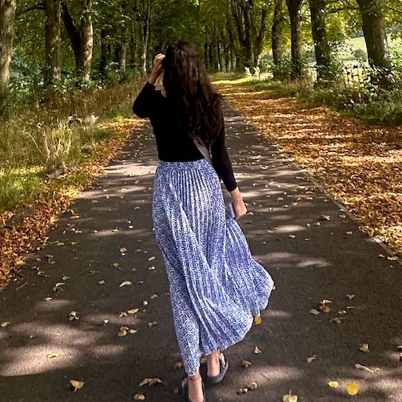 Accordion Blue &amp; White Maxi Skirt