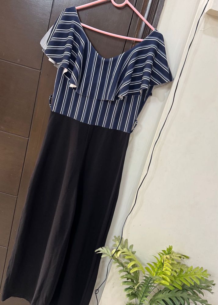 Striped Jumpsuit with Ruffle Detail