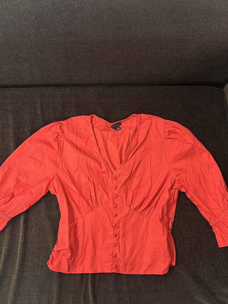 Coral Button-Down Blouse