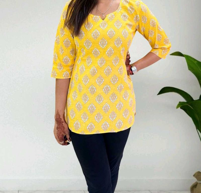 Yellow Printed Top/Kurti