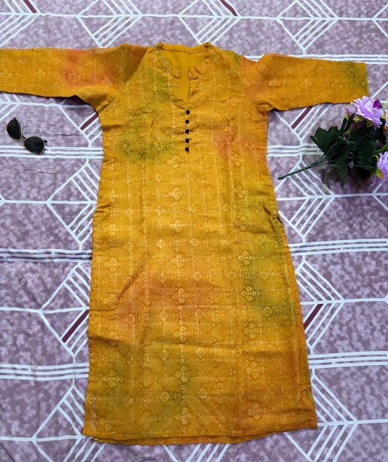 Yellow Printed Kurta