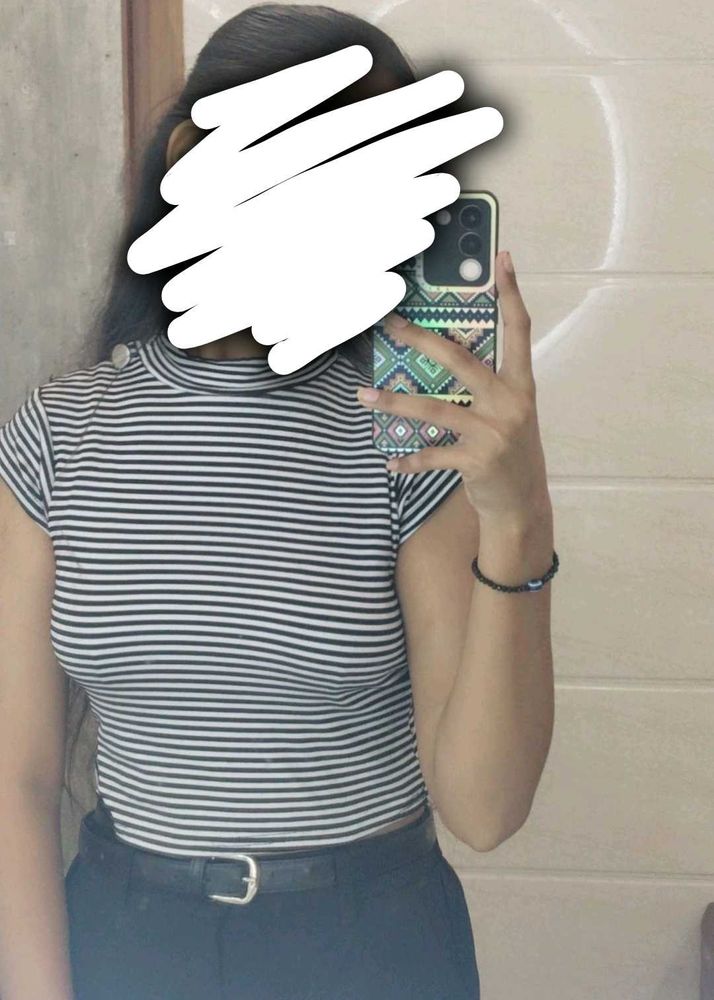 Striped Mock Neck Top