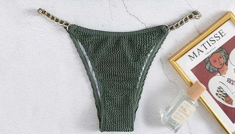 Olive Green Chain Detail Bikini Bottom