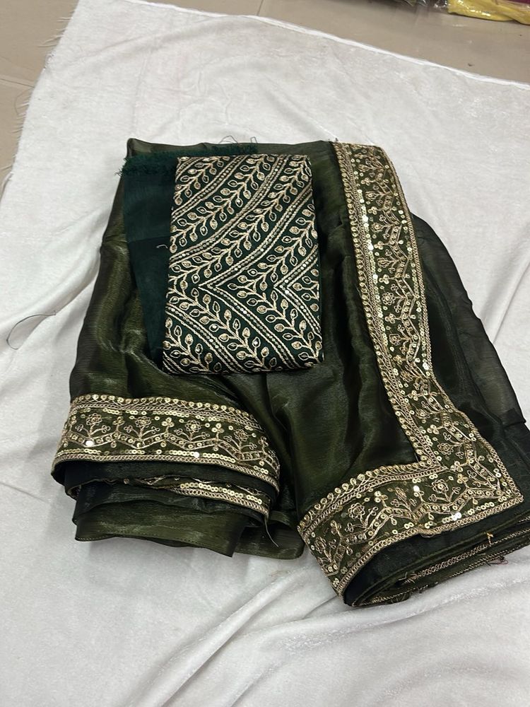 Elegant Green Embroidered Saree