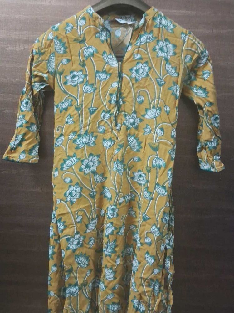 Max Mustard Floral Print Kurta