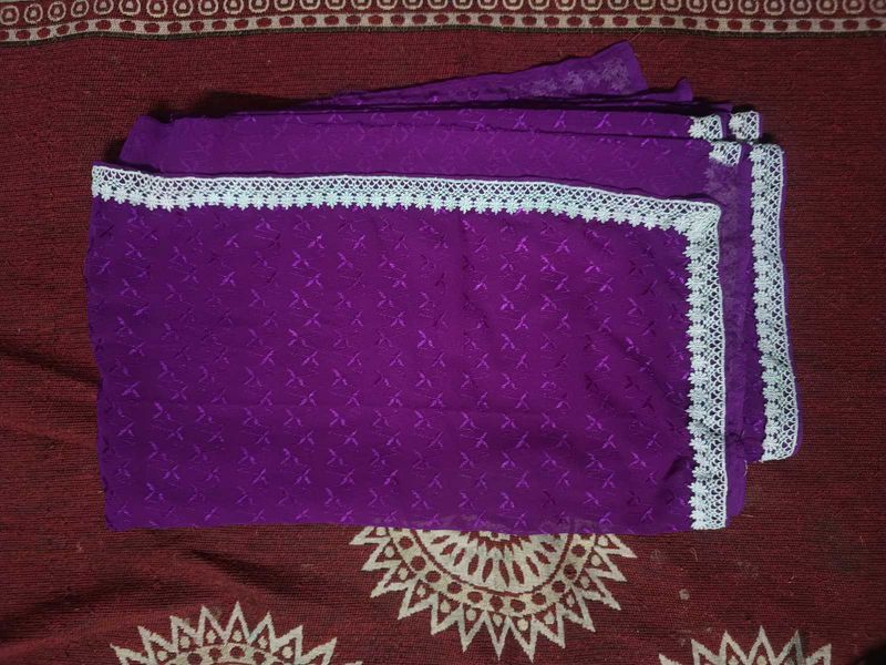 Fully Chikankari Work Saree With Lace
