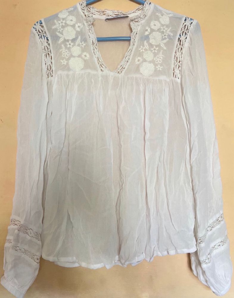 Embroidered Lace Trim Top