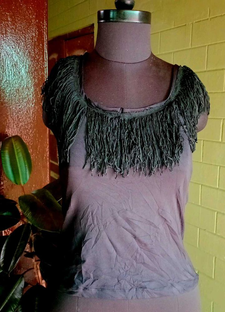 MANGO Fringed Lilac Tank Top