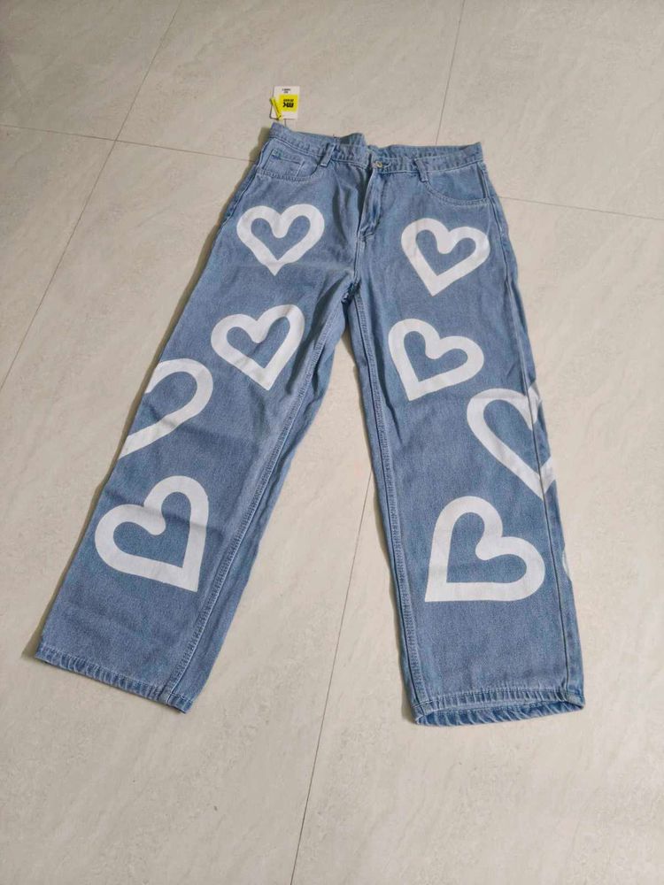Heart Print Flare Jeans