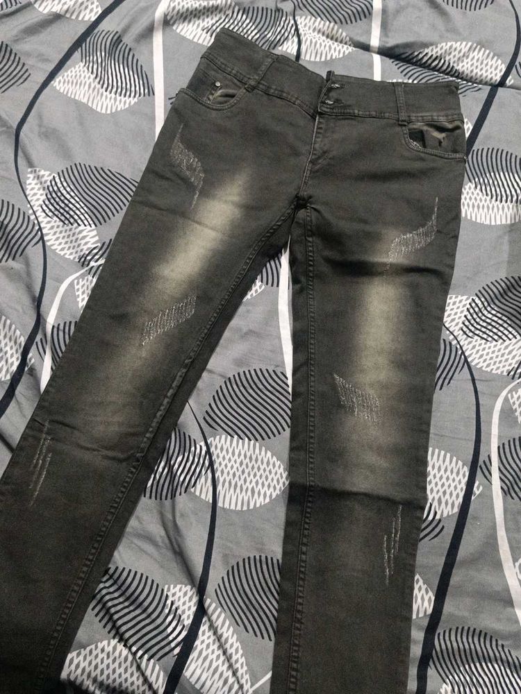 Distressed Gray Denim Jeans